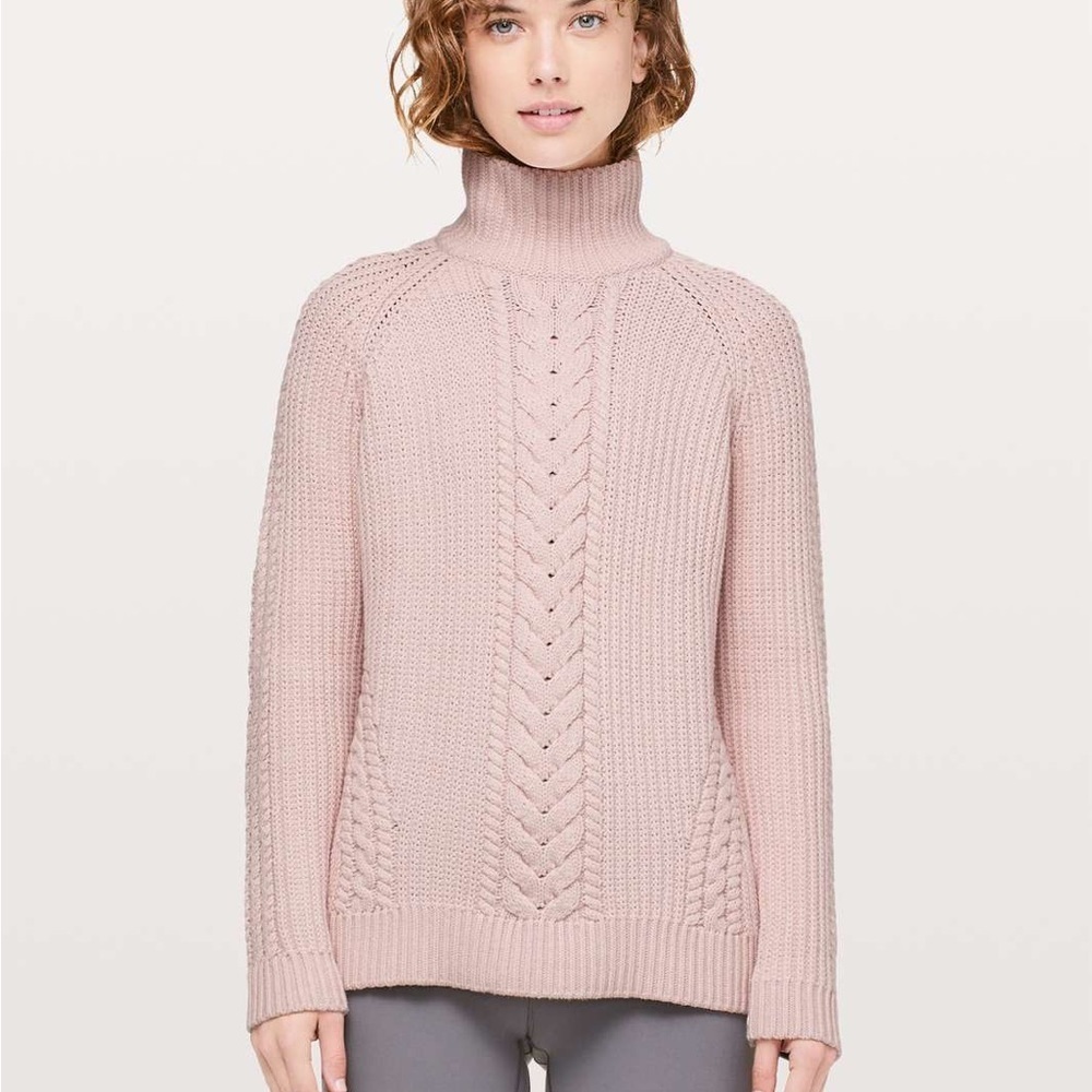 Lululemon Bring The Cozy Cable-knit Turtleneck Sweater Misty Pink
